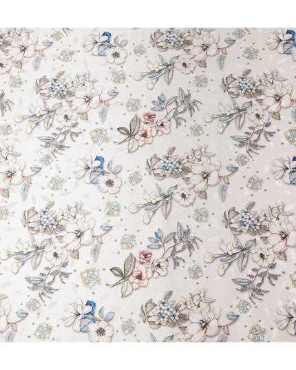 Ivory Cream Printed Silk Satin Fabric 140cm