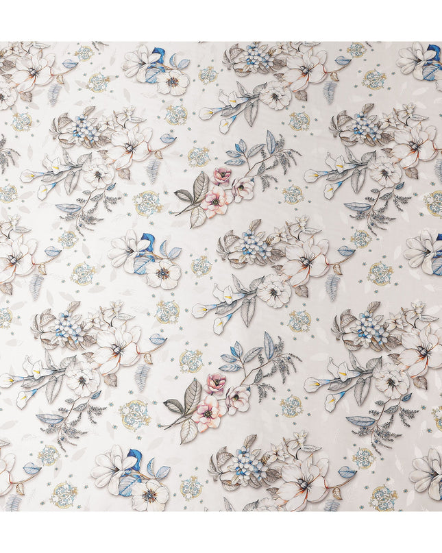 Ivory Cream Printed Silk Satin Fabric 140cm