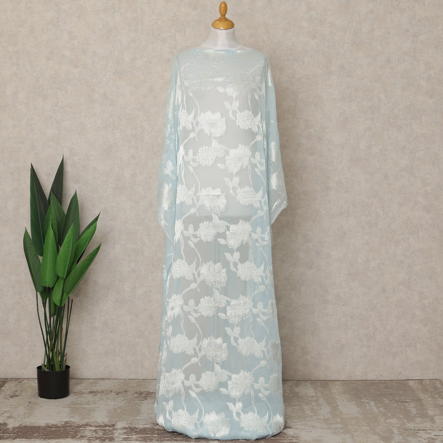 Light Blue Traditional Somali Silk Chiffon Dirac Fabric with Metallic Lurex, 3.5 Mtrs Piece, Width 140 Cms, Made in South Korea-D26477
