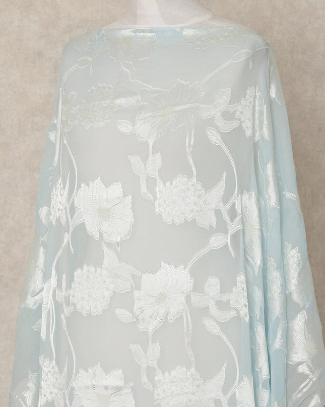 Light Blue Traditional Somali Silk Chiffon Dirac Fabric with Metallic Lurex, 3.5 Mtrs Piece, Width 140 Cms, Made in South Korea-D26477