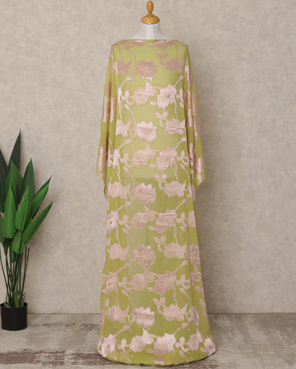 Green Traditional Somali Silk Chiffon Dirac Fabric with Metallic Lurex, 3.5 Mtrs Piece, Width 140 Cms, Made in South Korea-D26479