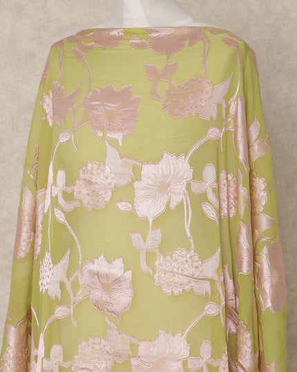 Green Traditional Somali Silk Chiffon Dirac Fabric with Metallic Lurex, 3.5 Mtrs Piece, Width 140 Cms, Made in South Korea-D26479