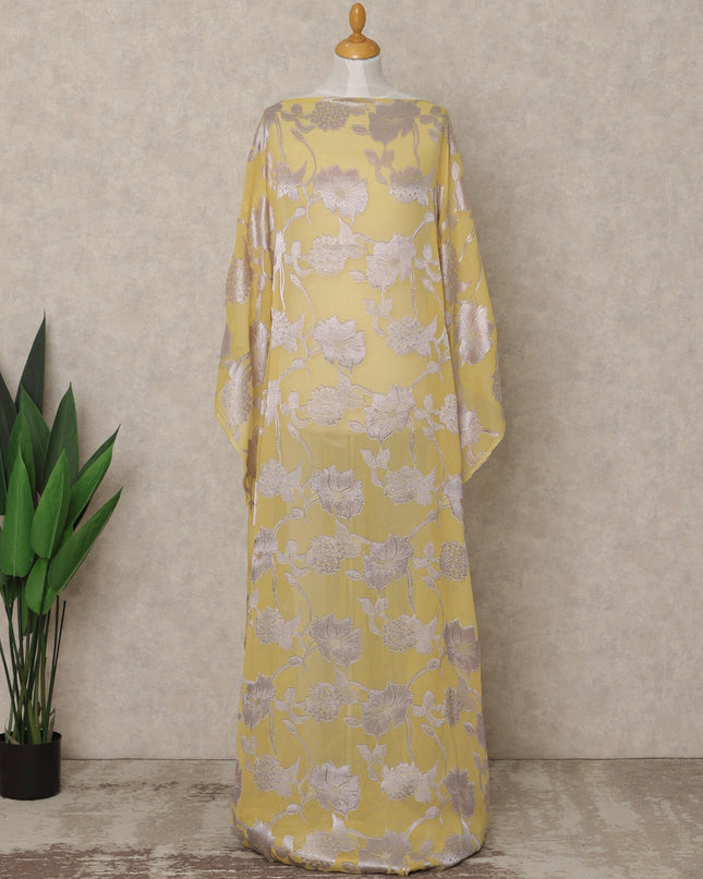 Yellow Traditional Somali Silk Chiffon Dirac Fabric with Metallic Lurex, 3.5 Mtrs Piece, Width 140 Cms, Made in South Korea-D26478
