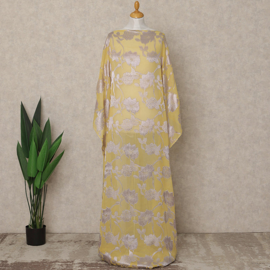 Yellow Traditional Somali Silk Chiffon Dirac Fabric with Metallic Lurex, 3.5 Mtrs Piece, Width 140 Cms, Made in South Korea-D26478