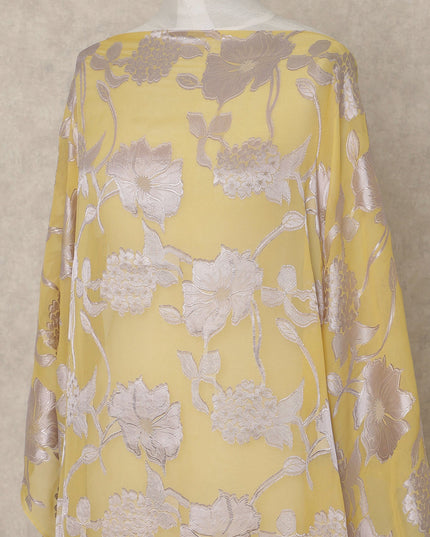 Yellow Traditional Somali Silk Chiffon Dirac Fabric with Metallic Lurex, 3.5 Mtrs Piece, Width 140 Cms, Made in South Korea-D26478
