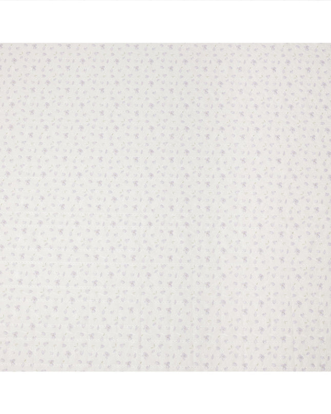 Off White Lavender Floral Embroidered Cotton Voile Fabric Soft Lightweight Sheer Design Elegant Apparel Material 150 Cms Width Made in India-D27443