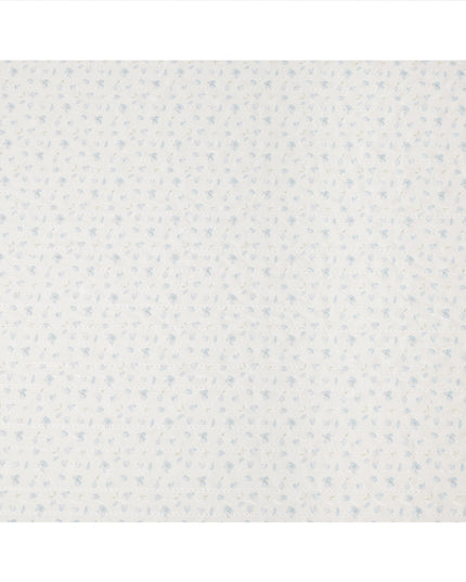 Off White Light Blue Floral Embroidered Cotton Voile Fabric Soft Sheer Lightweight Design 150 Cms Width Made in India-D27451