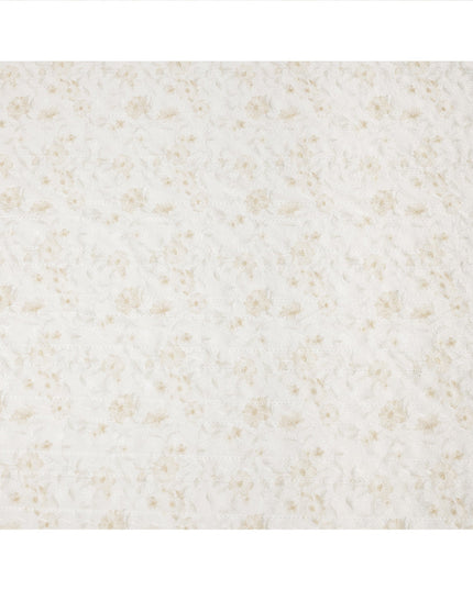 Ivory and Beige Floral Embroidered Cotton Viscose Fabric, 140 Cms Width, Made in China-D26228