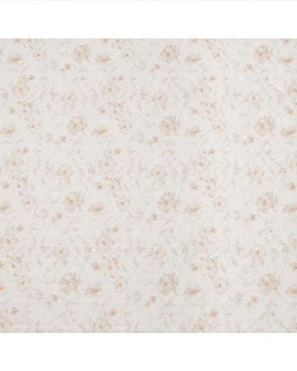 White and Beige Floral Embroidered Cotton Viscose Fabric, 140 Cms Width, Made in China-D26235