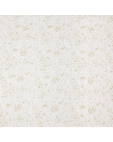 Off White Beige Floral Embroidered Cotton Voile Fabric Soft Sheer Lightweight Design 150 Cms Width Made in India-D27444