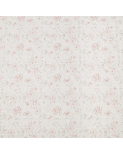 White and Blush Pink Floral Embroidered Cotton Viscose Fabric, 140 Cms Width, Made in China-D26234