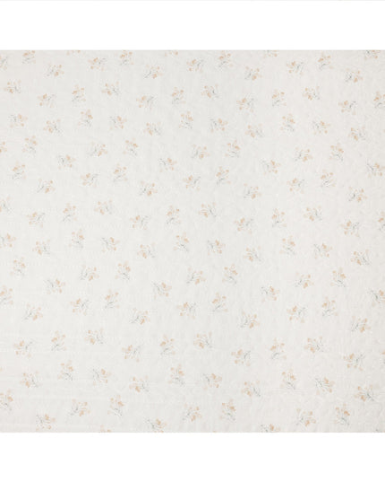 Off White and Beige Floral Embroidered Cotton Viscose Fabric, 140 Cms Width, Made in China-D26226
