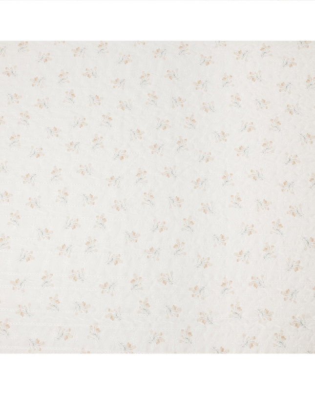 Off White and Beige Floral Embroidered Cotton Viscose Fabric, 140 Cms Width, Made in China-D26226