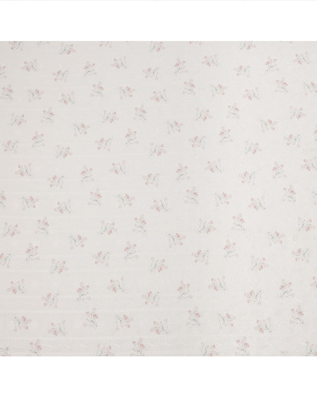 Off White Blush Pink Floral Embroidered Cotton Voile Fabric Soft Sheer Lightweight Design 150 Cms Width Made in India-D27453
