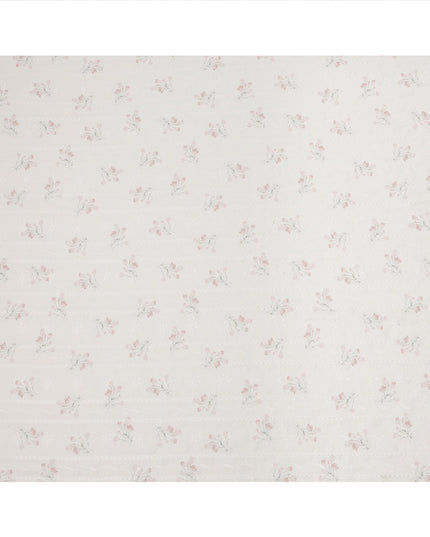 White and Pink Floral Embroidered Cotton Viscose Fabric, 140 Cms Width, Made in China-D26232