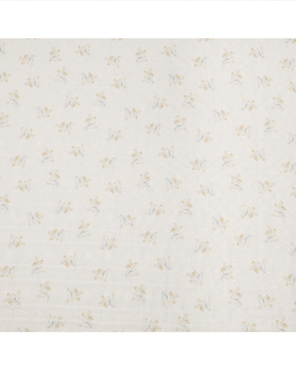 White and Yellow Floral Embroidered Cotton Viscose Fabric, 140 Cms Width, Made in China-D26233