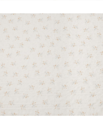 White and Light Beige Floral Embroidered Cotton Viscose Fabric, 140 Cms Width, Made in China-D26237
