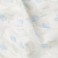 White and Sky Blue Embroidered Leaf Design Cotton Viscose Fabric, 140 Cms Width, Made in China-D26225