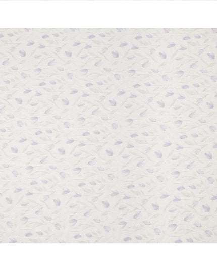Off White Lavender Floral Embroidered Cotton Voile Fabric Soft Sheer Lightweight Design 150 Cms Width Made in India-D27447
