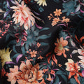 Black Base with Multicolor Floral Print Pure Cotton Satin Fabric, 140 Cms Width, Made in India-D26019