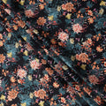 Black Base with Multicolor Floral Print Pure Cotton Satin Fabric, 140 Cms Width, Made in India-D26019