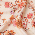 Peach Base with Orange and Pink Floral Print Pure Cotton Satin Fabric, 140 Cms Width, Made in India-D26021