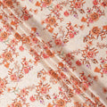 Peach Base with Orange and Pink Floral Print Pure Cotton Satin Fabric, 140 Cms Width, Made in India-D26021