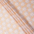 Peach Base with White and Pastel Floral Print Pure Cotton Satin Fabric, 140 Cms Width, Made in India-D26023