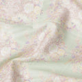 Mint Green Base with White and Pastel Floral Print Pure Cotton Satin Fabric, 140 Cms Width, Made in India-D26024