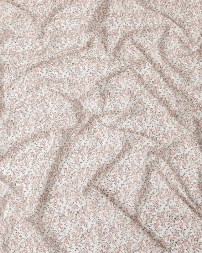 Cream Base with Peach Floral Print Pure Cotton Lawn Fabric, 140 Cms Width, Made in India-D26009