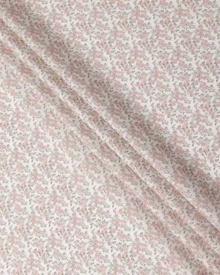 Cream Base with Peach Floral Print Pure Cotton Lawn Fabric, 140 Cms Width, Made in India-D26009