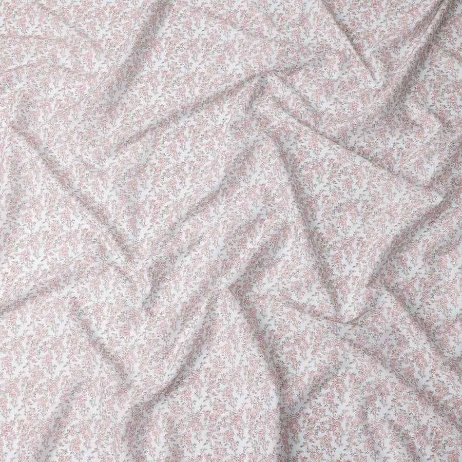 White Base with Pink Floral Print Pure Cotton Lawn Fabric, 140 Cms Width, Made in India-D26008