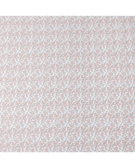 White Base with Pink Floral Print Pure Cotton Lawn Fabric, 140 Cms Width, Made in India-D26008