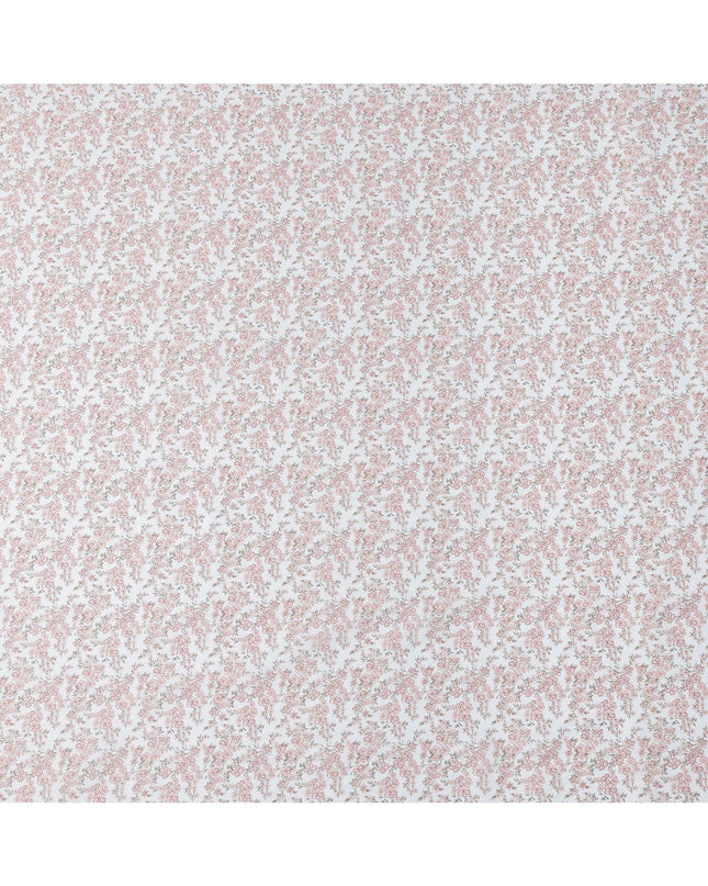 White Base with Pink Floral Print Pure Cotton Lawn Fabric, 140 Cms Width, Made in India-D26008