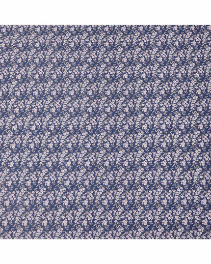 Navy Blue Base with White and Pink Floral Print Pure Cotton Lawn Fabric, 140 Cms Width, Made in India-D26011