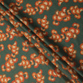Green Base with Orange and Yellow Floral Print Pure Cotton Lawn Fabric, 140 Cms Width, Made in India-D26013