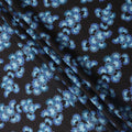 Black Base with Blue Floral Print Pure Cotton Lawn Fabric, 140 Cms Width, Made in India-D26010