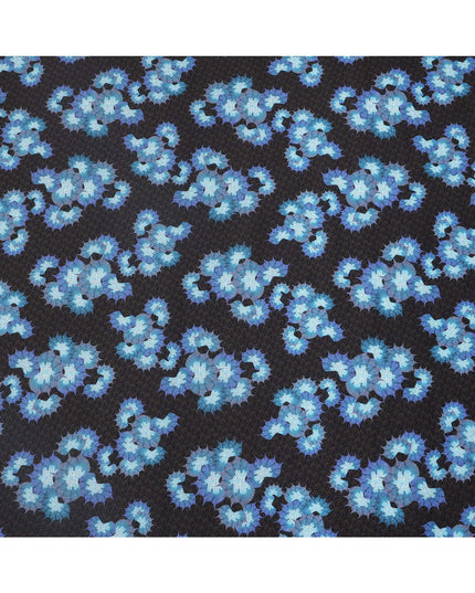 Black Base with Blue Floral Print Pure Cotton Lawn Fabric, 140 Cms Width, Made in India-D26010