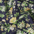 Navy Blue Base with Yellow and White Floral Print Pure Cotton Lawn Fabric, 140 Cms Width, Made in India-D26028