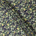 Navy Blue Base with Yellow and White Floral Print Pure Cotton Lawn Fabric, 140 Cms Width, Made in India-D26028