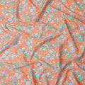 Peach Base with Green and Blue Floral Print Pure Cotton Lawn Fabric, 140 Cms Width, Made in India-D26014