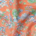 Peach Base with Green and Blue Floral Print Pure Cotton Lawn Fabric, 140 Cms Width, Made in India-D26014