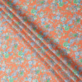 Peach Base with Green and Blue Floral Print Pure Cotton Lawn Fabric, 140 Cms Width, Made in India-D26014