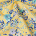 Yellow Base with Blue and White Floral Print Pure Cotton Lawn Fabric, 140 Cms Width, Made in India-D26015
