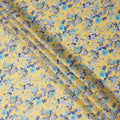 Yellow Base with Blue and White Floral Print Pure Cotton Lawn Fabric, 140 Cms Width, Made in India-D26015
