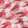 White Base with Red Paisley Print Pure Cotton Lawn Fabric, 140 Cms Width, Made in India-D26017