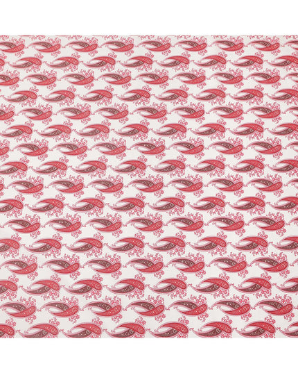 White Base with Red Paisley Print Pure Cotton Lawn Fabric, 140 Cms Width, Made in India-D26017