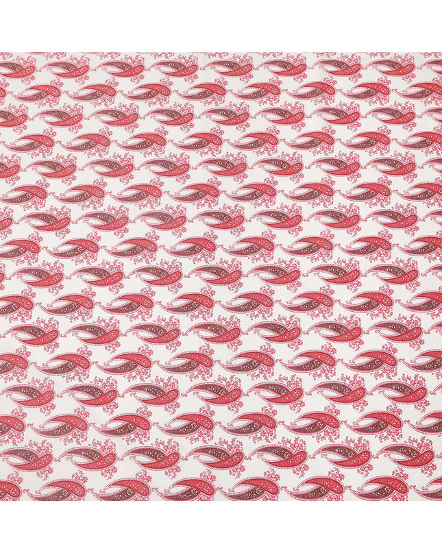 White Base with Red Paisley Print Pure Cotton Lawn Fabric, 140 Cms Width, Made in India-D26017
