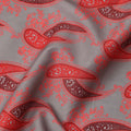 Grey Base with Red Paisley Print Pure Cotton Lawn Fabric, 140 Cms Width, Made in India-D26018
