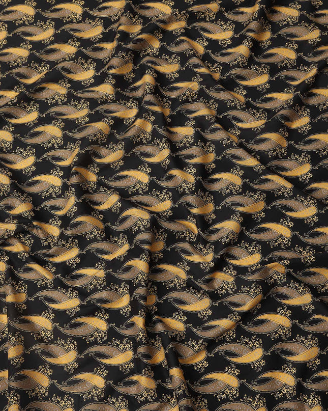 Black Paisley Printed Cotton Lawn Fabric Traditional Motif Design Soft Sewing Material 4.0 Meters Length 110 Cms Width India-D27644